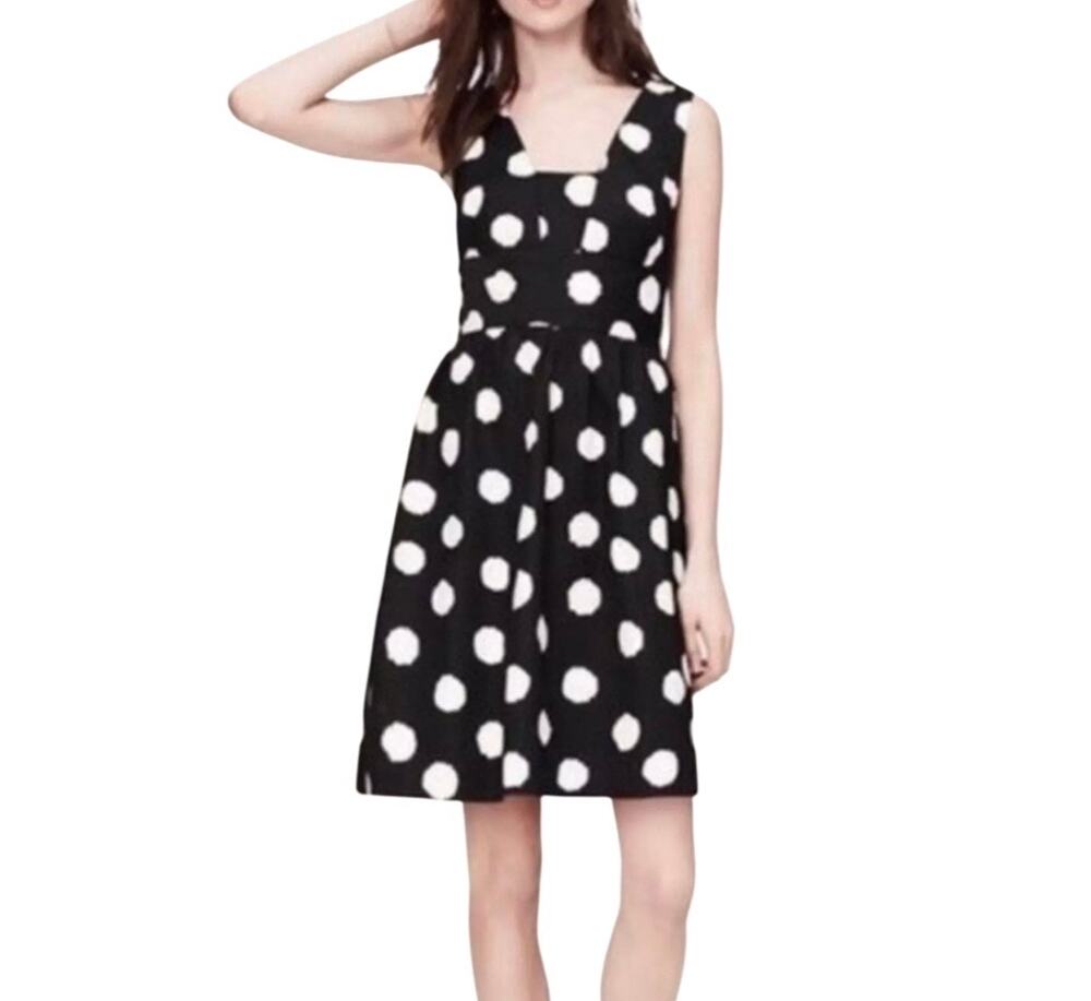 LOFT Black & Beige Watercolor Polka Dot Sleeveless Mini Dress 4